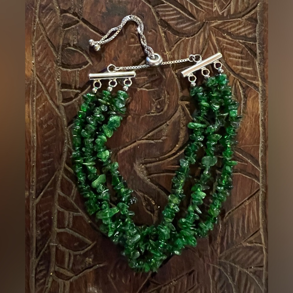 Genuine Chrome Diopside & Sterling Silver multi strand slide Bracelet.